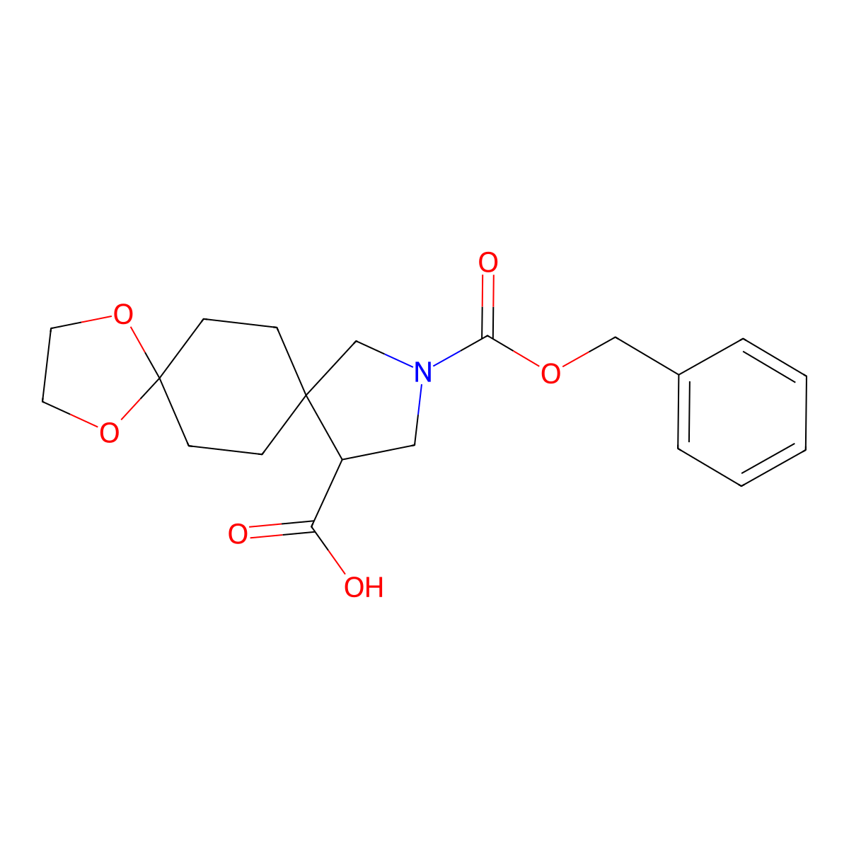 10-[(Benzyloxy)carbonyl]-1,4-dioxa-10-azadispiro[4.2.4^{8}.2^{5}]tetradecane-12-carboxylic acid molecular structure, CAS 2172199-69-6