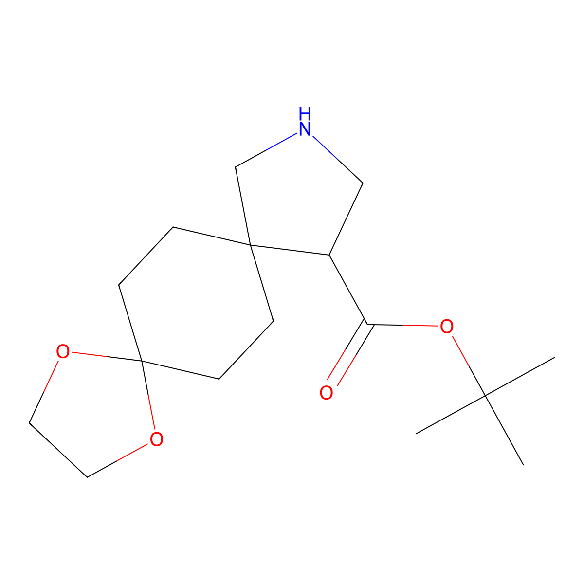 Tert-butyl 1,4-dioxa-10-azadispiro[4.2.4^{8}.2^{5}]tetradecane-12-carboxylate molecular structure, CAS 2172201-86-2