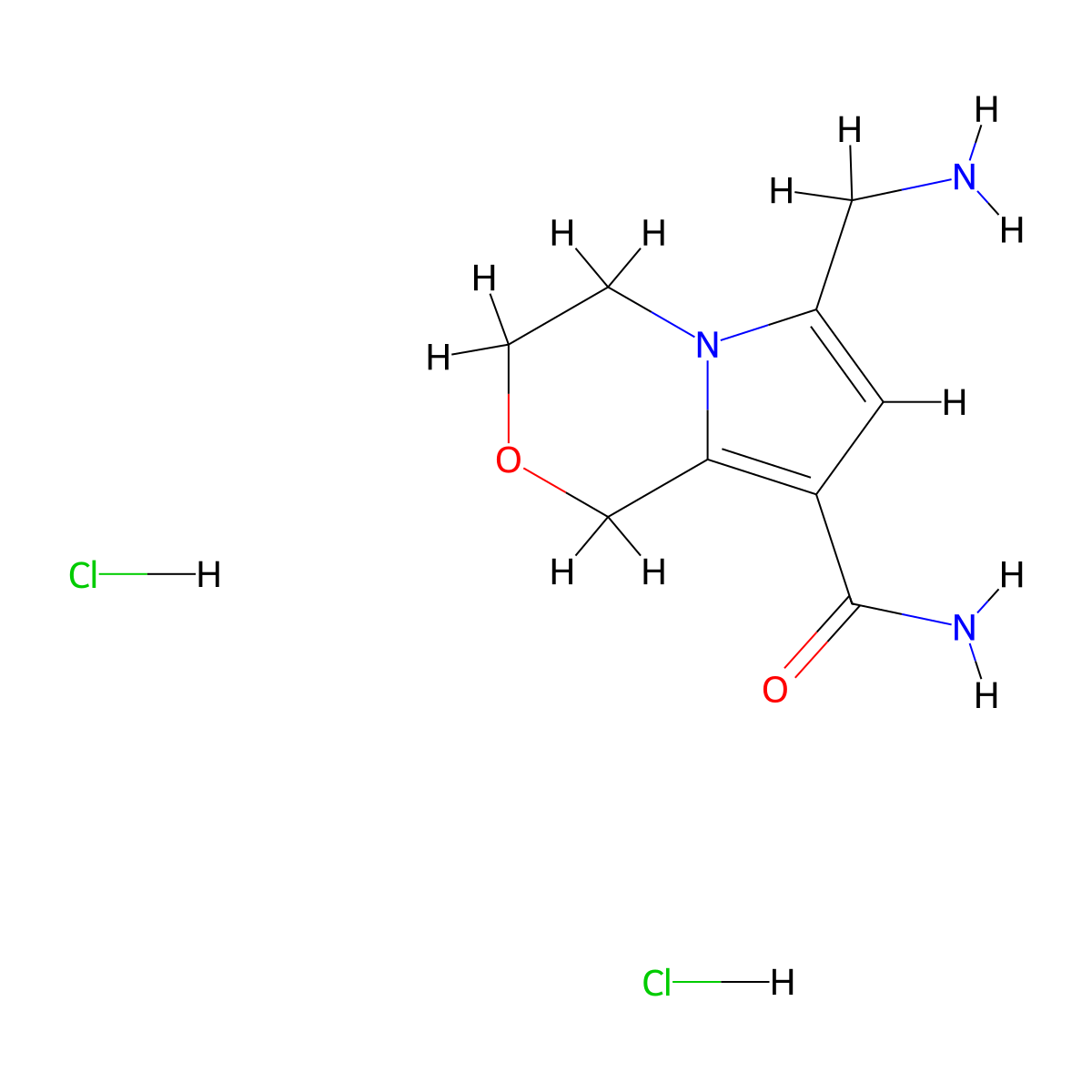 6-(aminomethyl)-1H,3H,4H-pyrrolo[2,1-c][1,4]oxazine-8-carboxamide dihydrochloride molecular structure, CAS 2172214-21-8