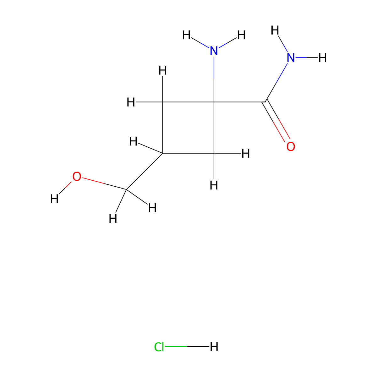 1-Amino-3-(hydroxymethyl)cyclobutane-1-carboxamide hydrochloride molecular structure, CAS 2172214-96-7
