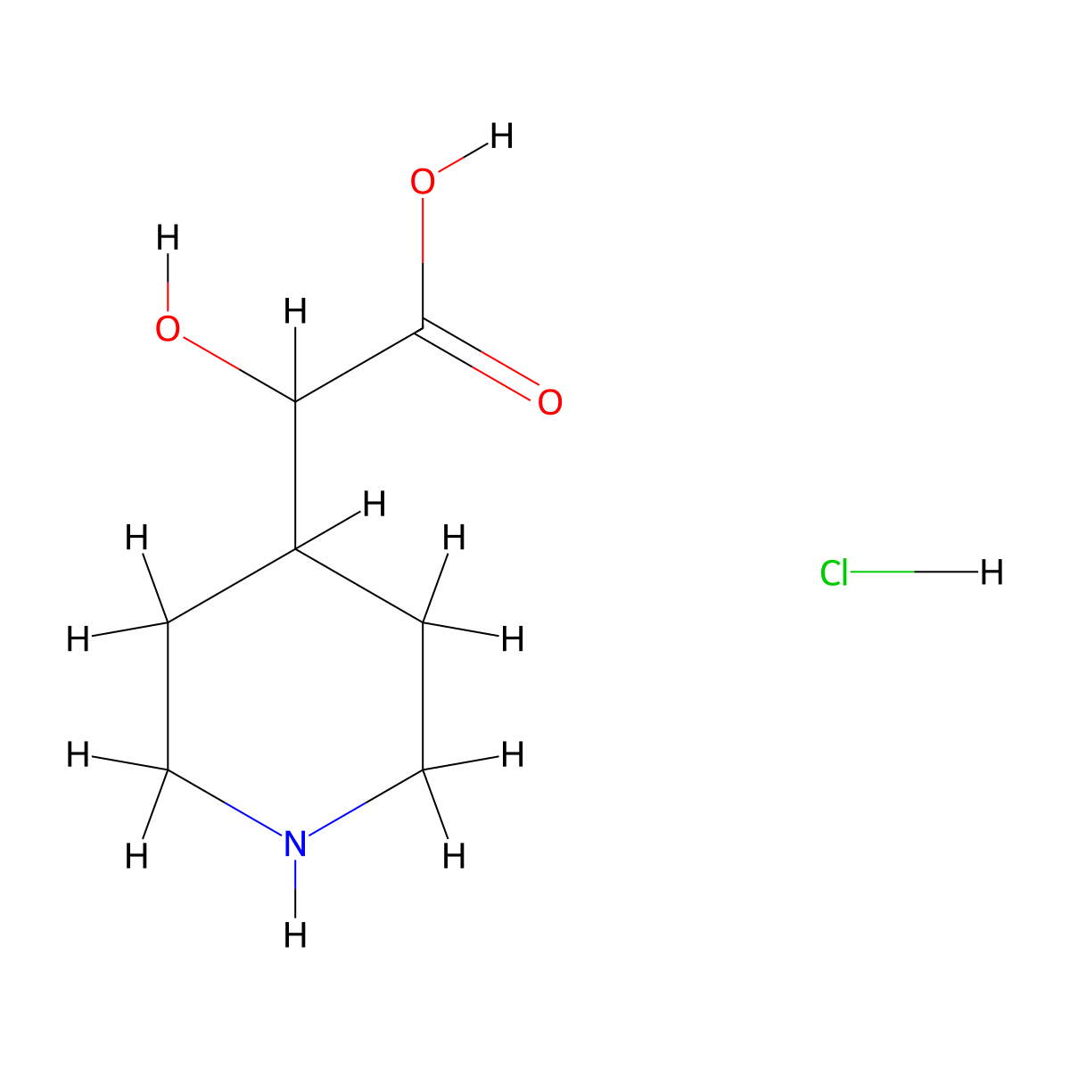 2-Hydroxy-2-(piperidin-4-yl)acetic acid hydrochloride molecular structure, CAS 2172220-64-1