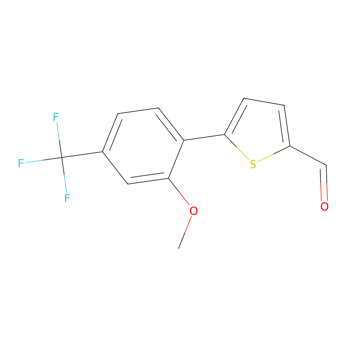 5-[2-Methoxy-4-(trifluoromethyl)phenyl]thiophene-2-carbaldehyde molecular structure, CAS 2172222-94-3
