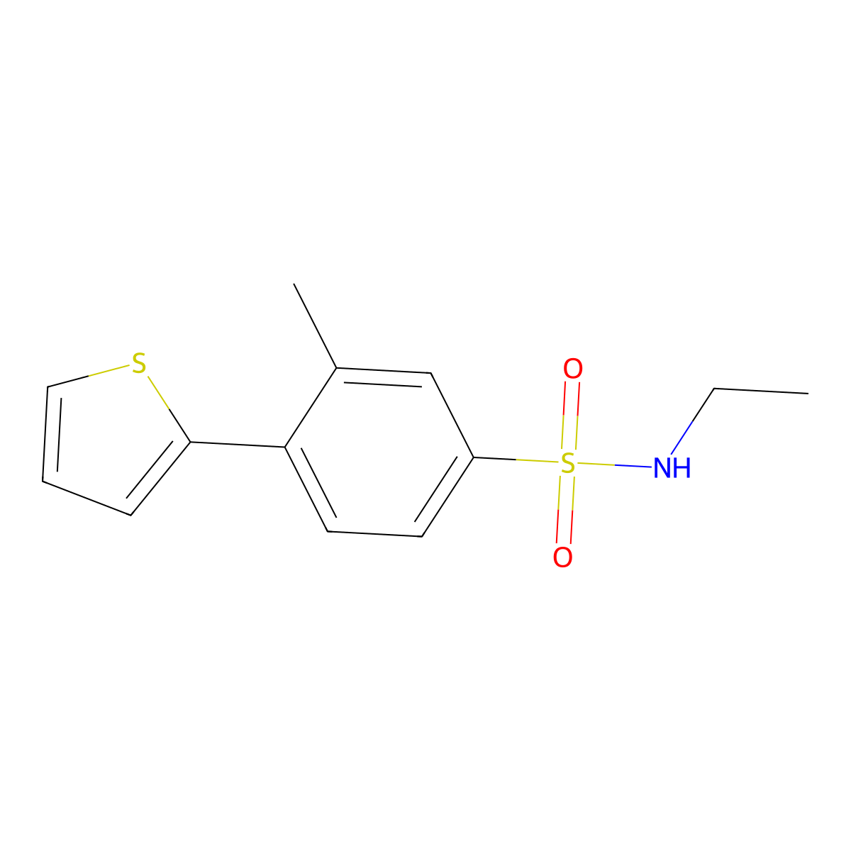 N-ethyl-3-methyl-4-(thiophen-2-yl)benzene-1-sulfonamide molecular structure, CAS 2172223-03-7