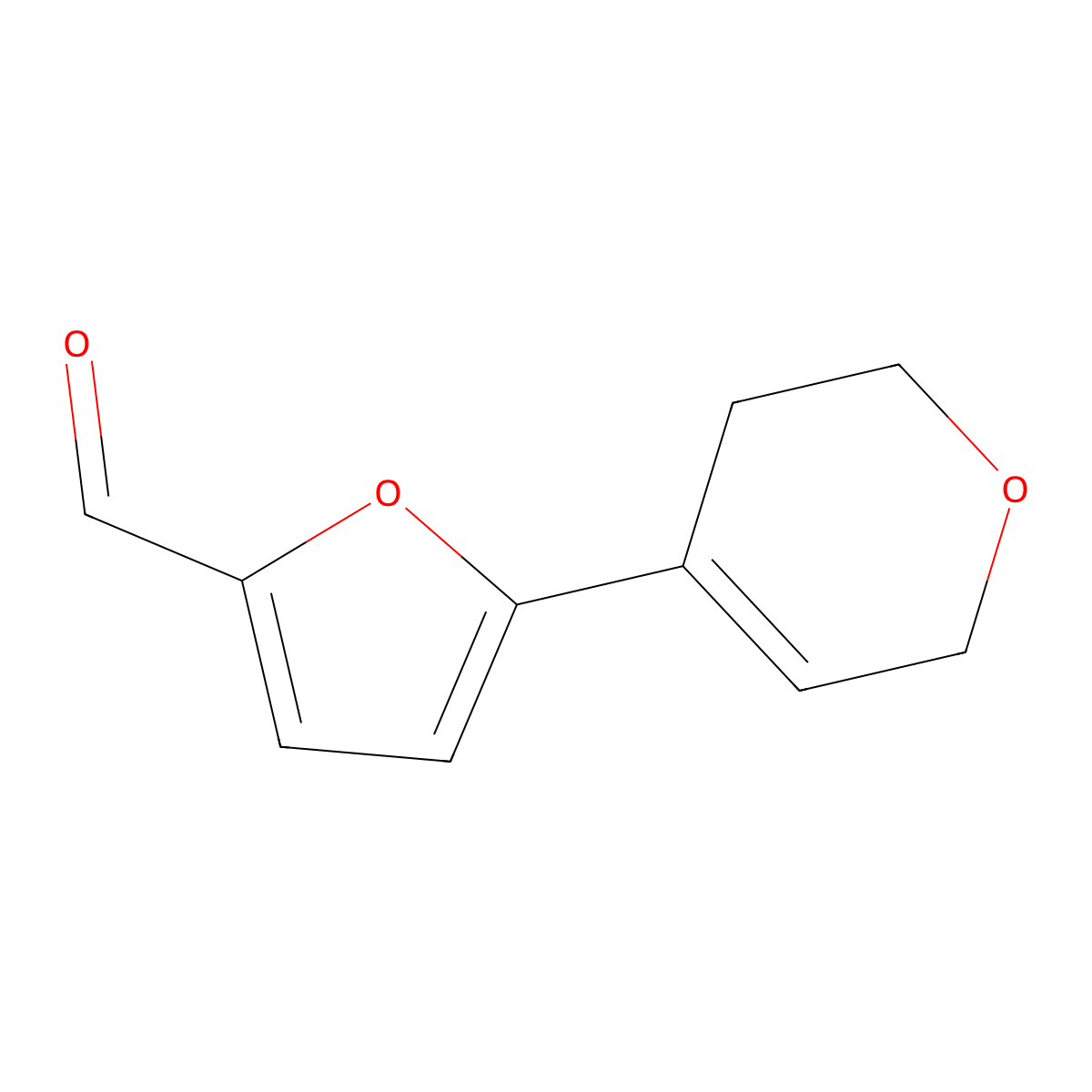 5-(3,6-dihydro-2H-pyran-4-yl)furan-2-carbaldehyde molecular structure, CAS 2172227-91-5