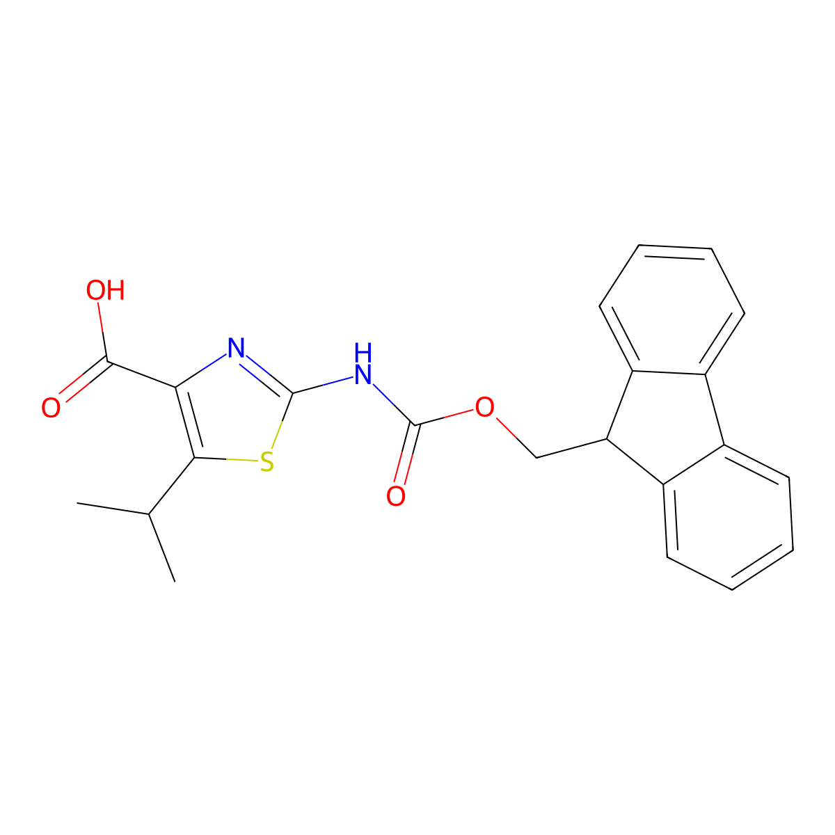 2-({[(9H-fluoren-9-yl)methoxy]carbonyl}amino)-5-(propan-2-yl)-1,3-thiazole-4-carboxylic acid molecular structure, CAS 2172235-29-7