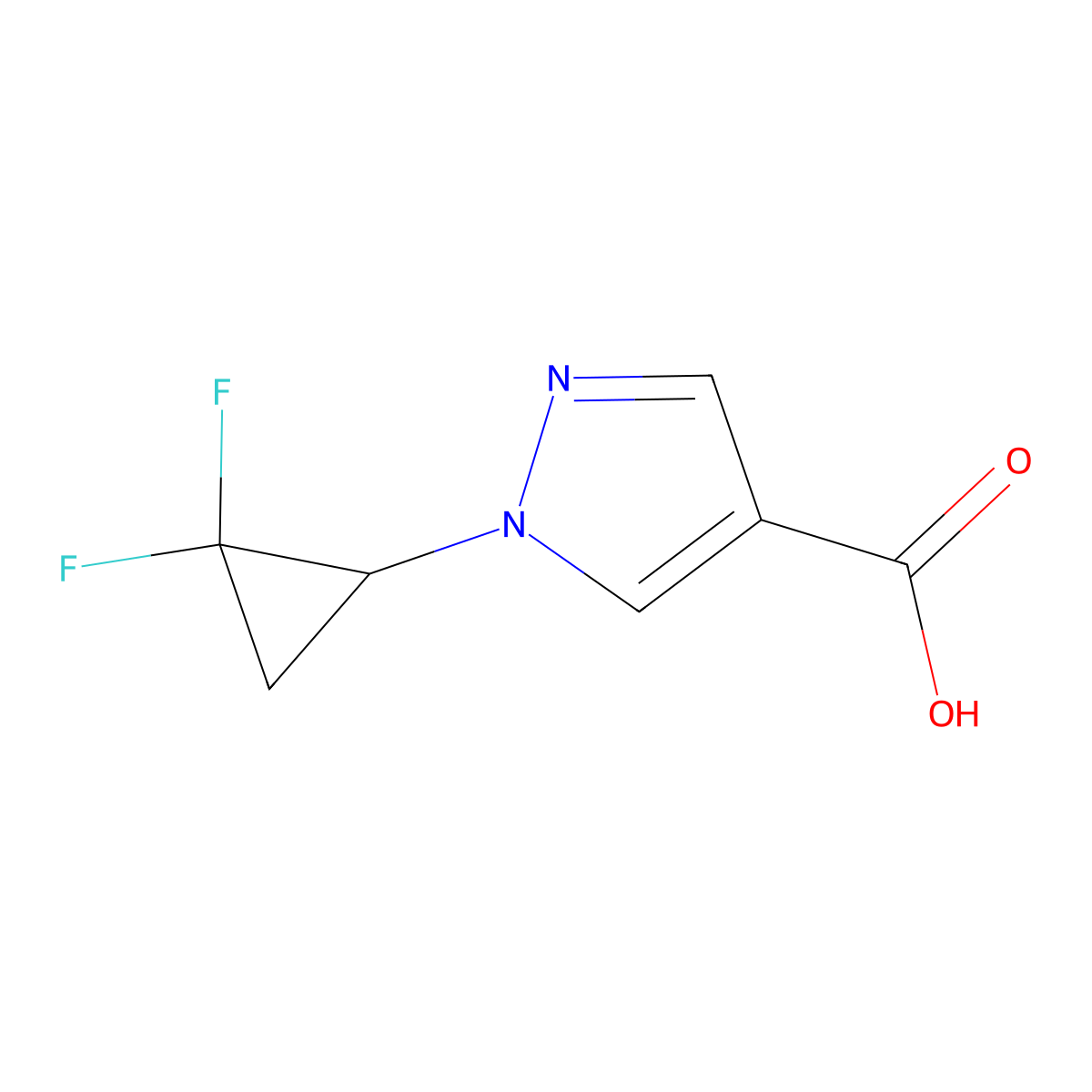 1-(2,2-difluorocyclopropyl)-1H-pyrazole-4-carboxylic acid molecular structure, CAS 2172240-86-5