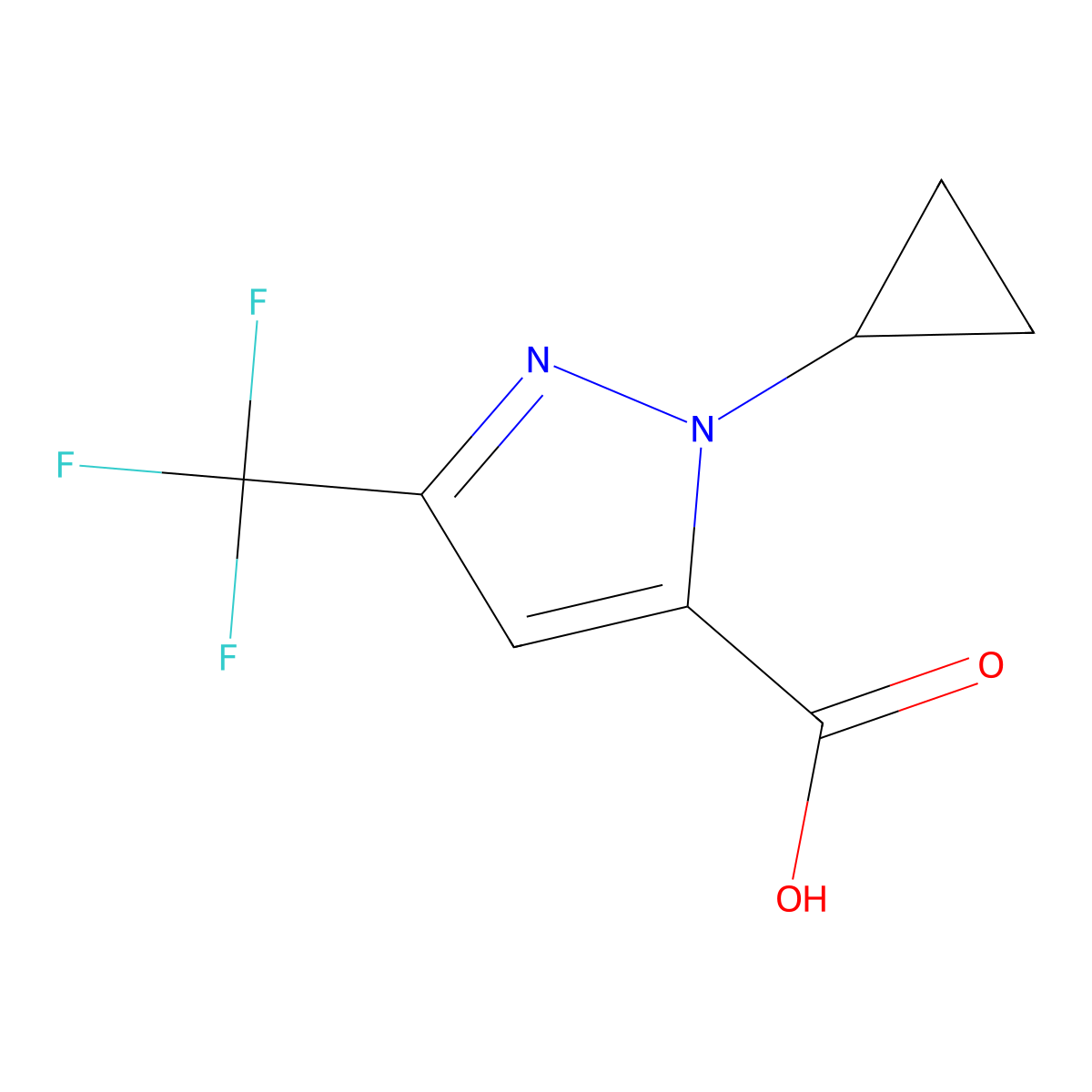 1-cyclopropyl-3-(trifluoromethyl)-1H-pyrazole-5-carboxylic acid molecular structure, CAS 2172246-65-8