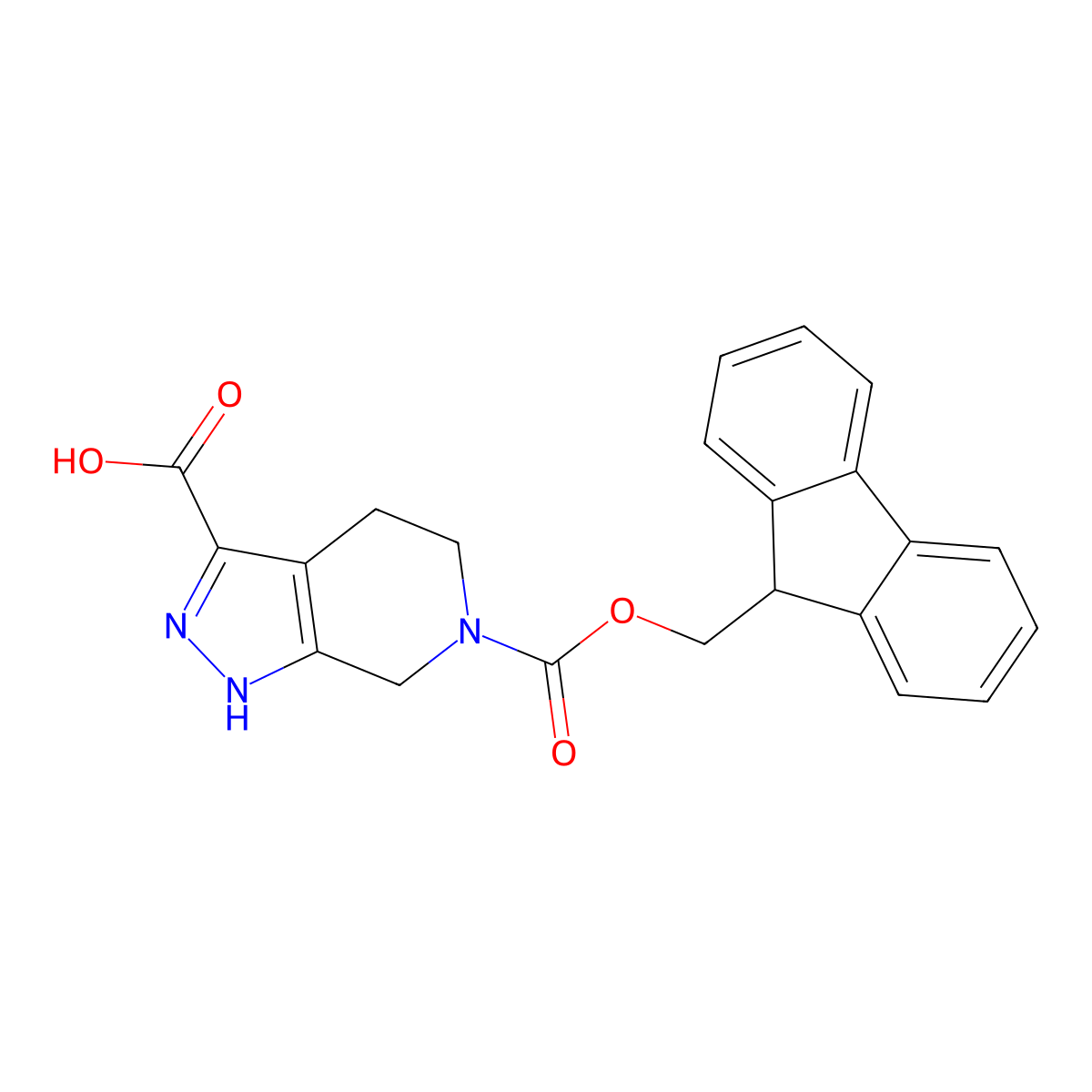 6-(((9H-fluoren-9-yl)methoxy)carbonyl)-1H,4H,5H,6H,7H-pyrazolo(3,4-c)pyridine-3-carboxylic acid molecular structure, CAS 2172251-13-5