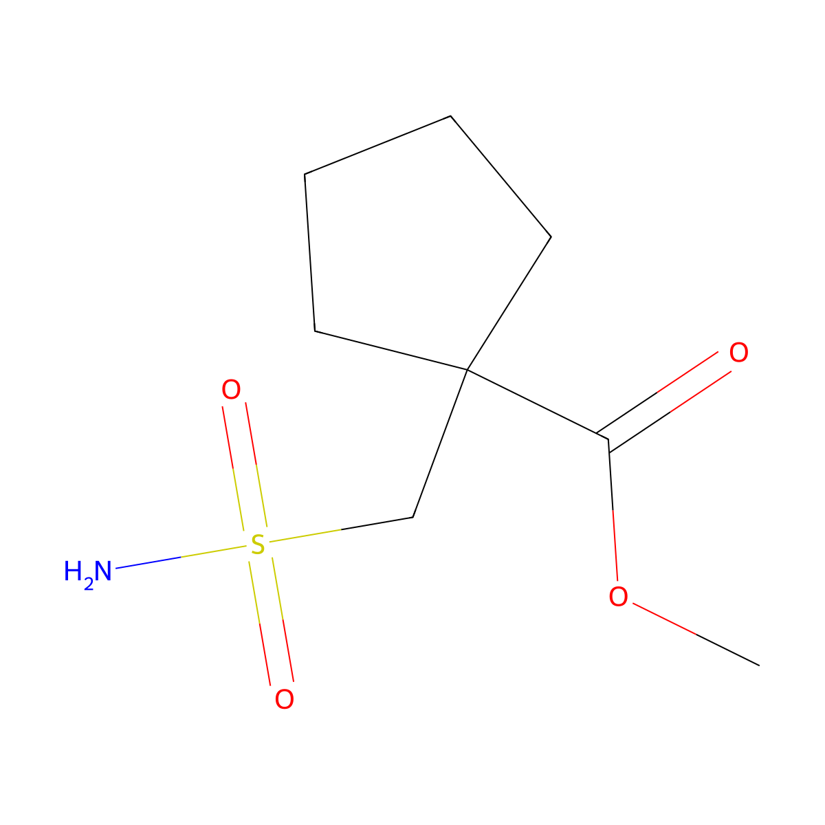 Methyl 1-(sulfamoylmethyl)cyclopentane-1-carboxylate molecular structure, CAS 2172252-82-1