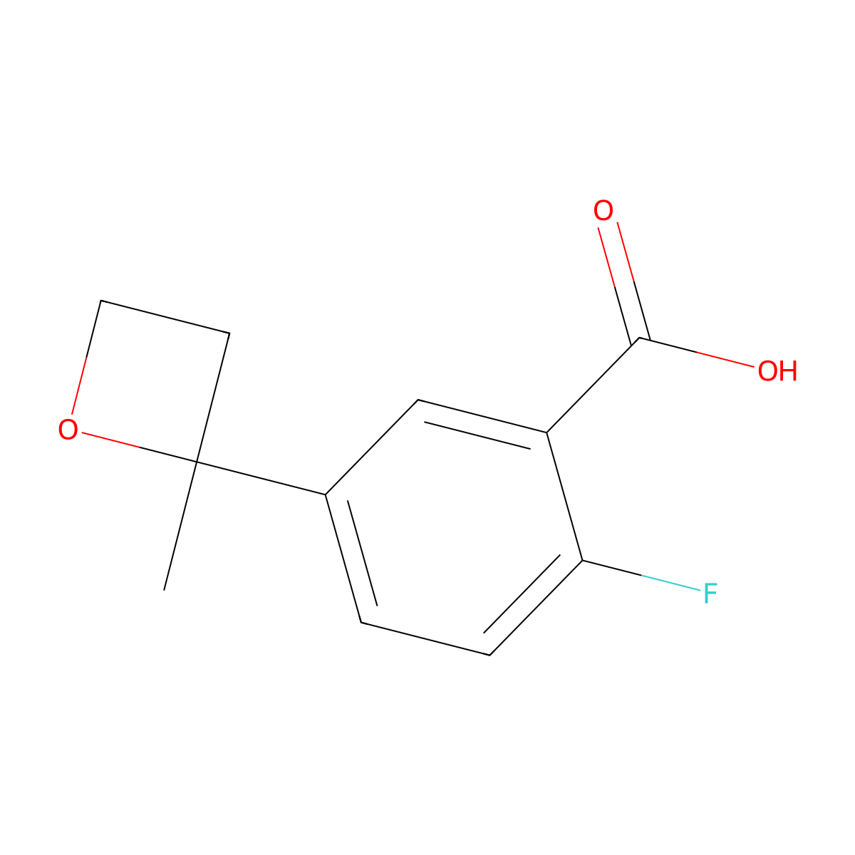 2-Fluoro-5-(2-methyloxetan-2-yl)benzoic acid molecular structure, CAS 2172252-99-0