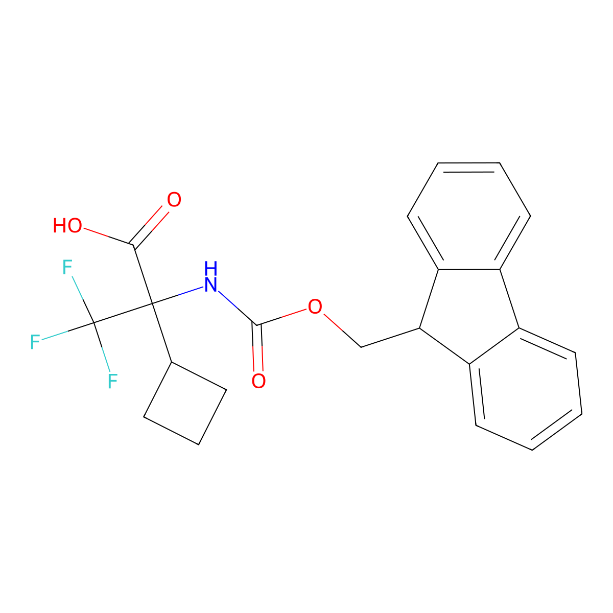 2-cyclobutyl-2-({[(9H-fluoren-9-yl)methoxy]carbonyl}amino)-3,3,3-trifluoropropanoic acid molecular structure, CAS 2172254-99-6