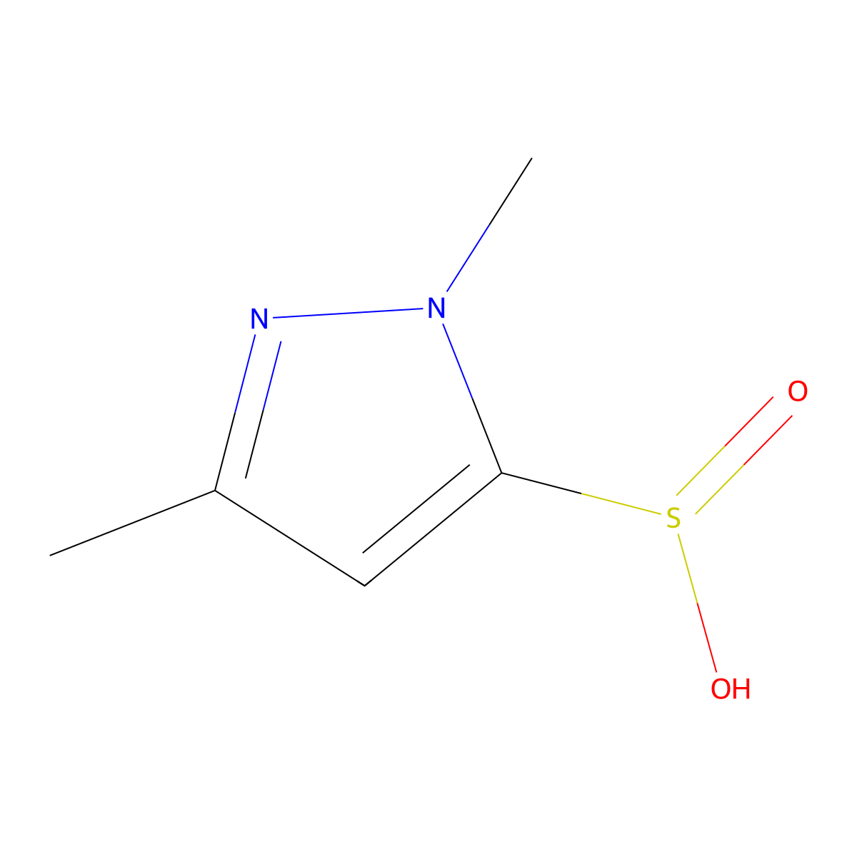 1,3-dimethyl-1H-pyrazole-5-sulfinic acid molecular structure, CAS 2172255-19-3