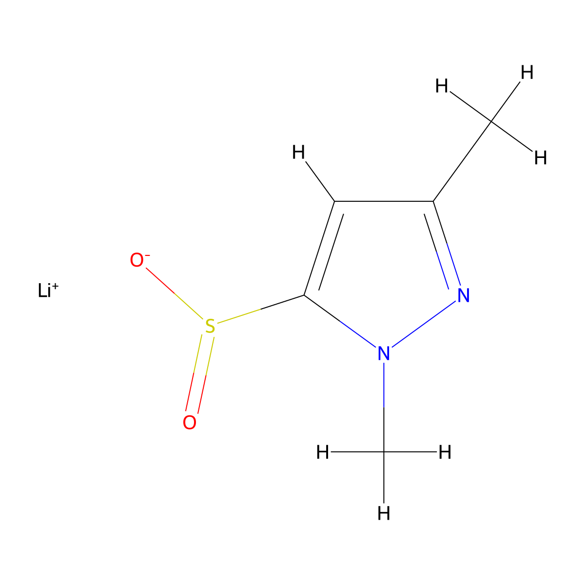 lithium(1+) ion 1,3-dimethyl-1H-pyrazole-5-sulfinate molecular structure, CAS 2172255-20-6