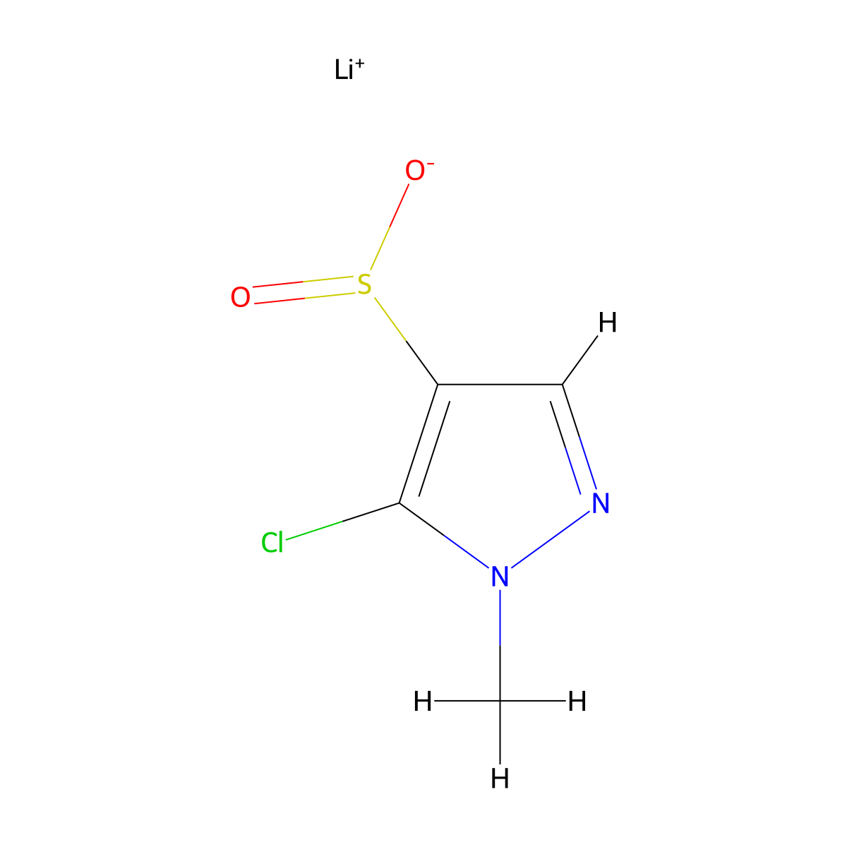 lithium(1+) ion 5-chloro-1-methyl-1H-pyrazole-4-sulfinate molecular structure, CAS 2172255-26-2