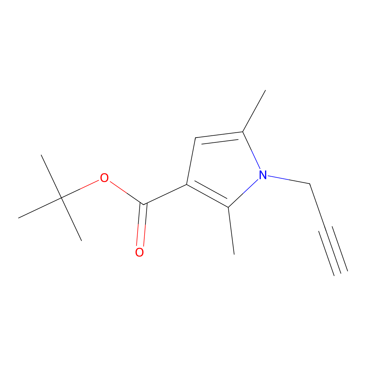 tert-butyl 2,5-dimethyl-1-(prop-2-yn-1-yl)-1H-pyrrole-3-carboxylate molecular structure, CAS 2172256-43-6
