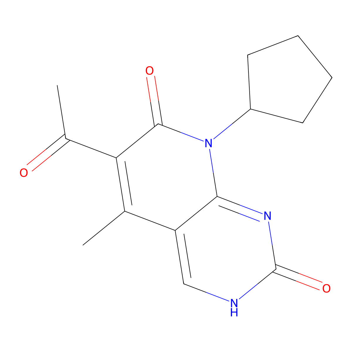 6-Acetyl-8-cyclopentyl-5-methylpyrido[2,3-d]pyrimidine-2,7(1H,8H)-dione molecular structure, CAS 2172256-78-7