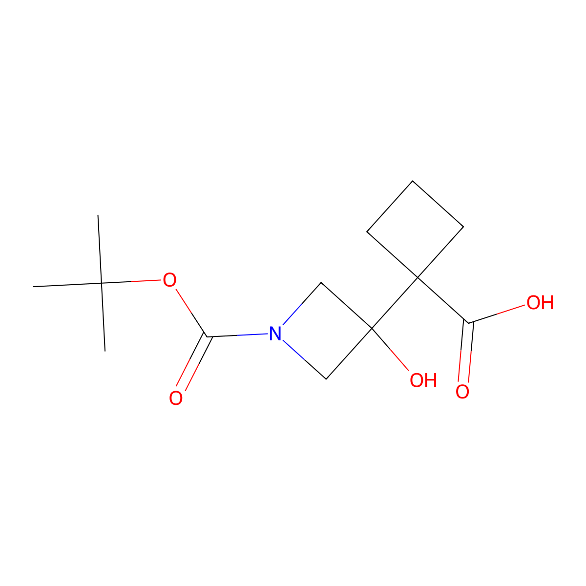 1-{1-[(Tert-butoxy)carbonyl]-3-hydroxyazetidin-3-yl}cyclobutane-1-carboxylic acid molecular structure, CAS 2172257-68-8