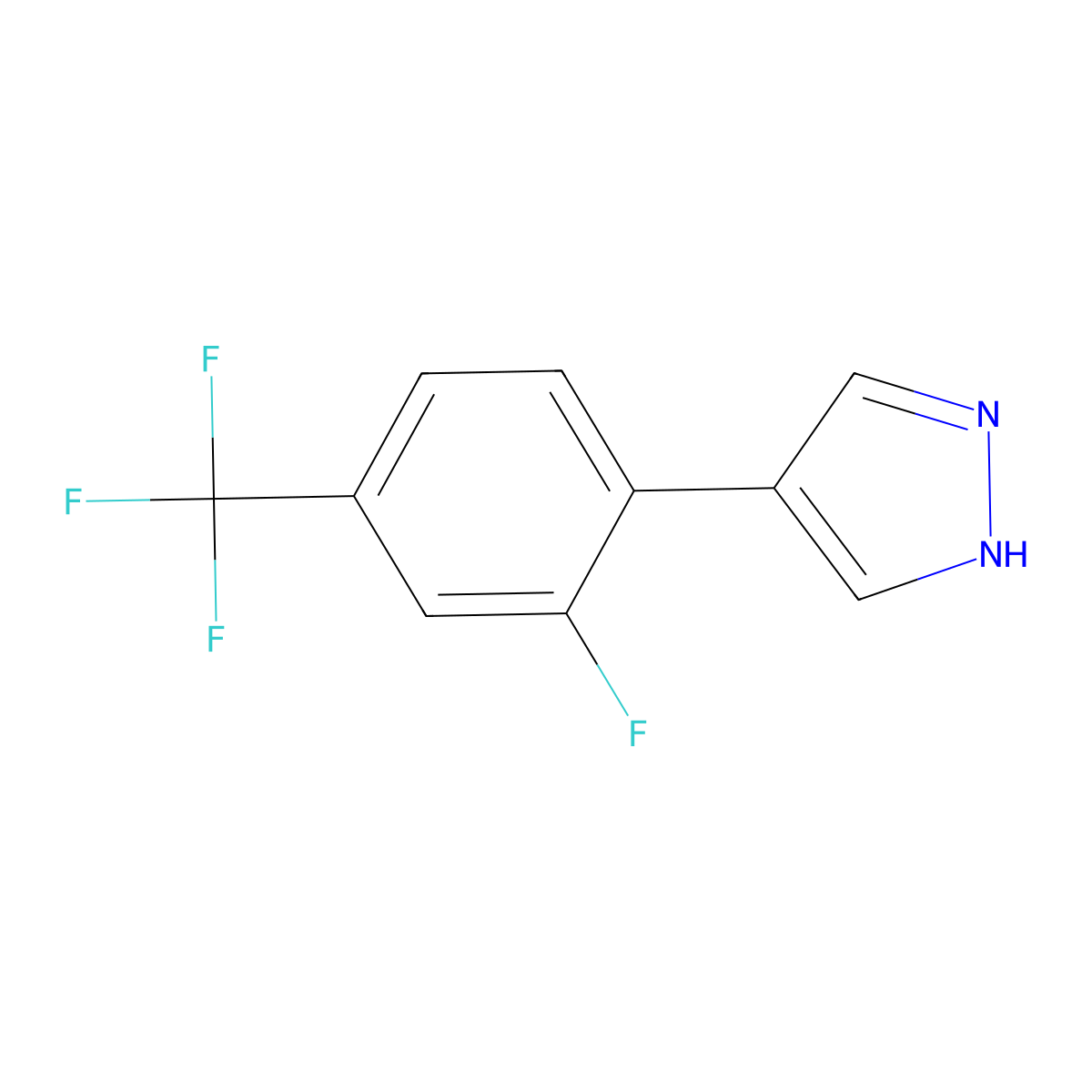 4-[2-fluoro-4-(trifluoromethyl)phenyl]-1H-pyrazole molecular structure, CAS 2172261-24-2
