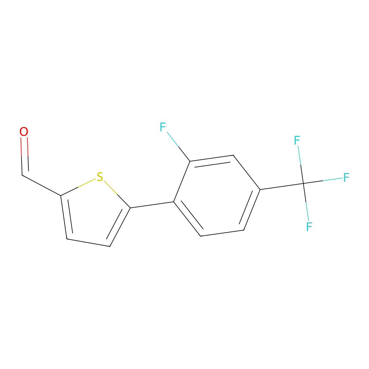 5-[2-Fluoro-4-(trifluoromethyl)phenyl]thiophene-2-carbaldehyde molecular structure, CAS 2172261-32-2