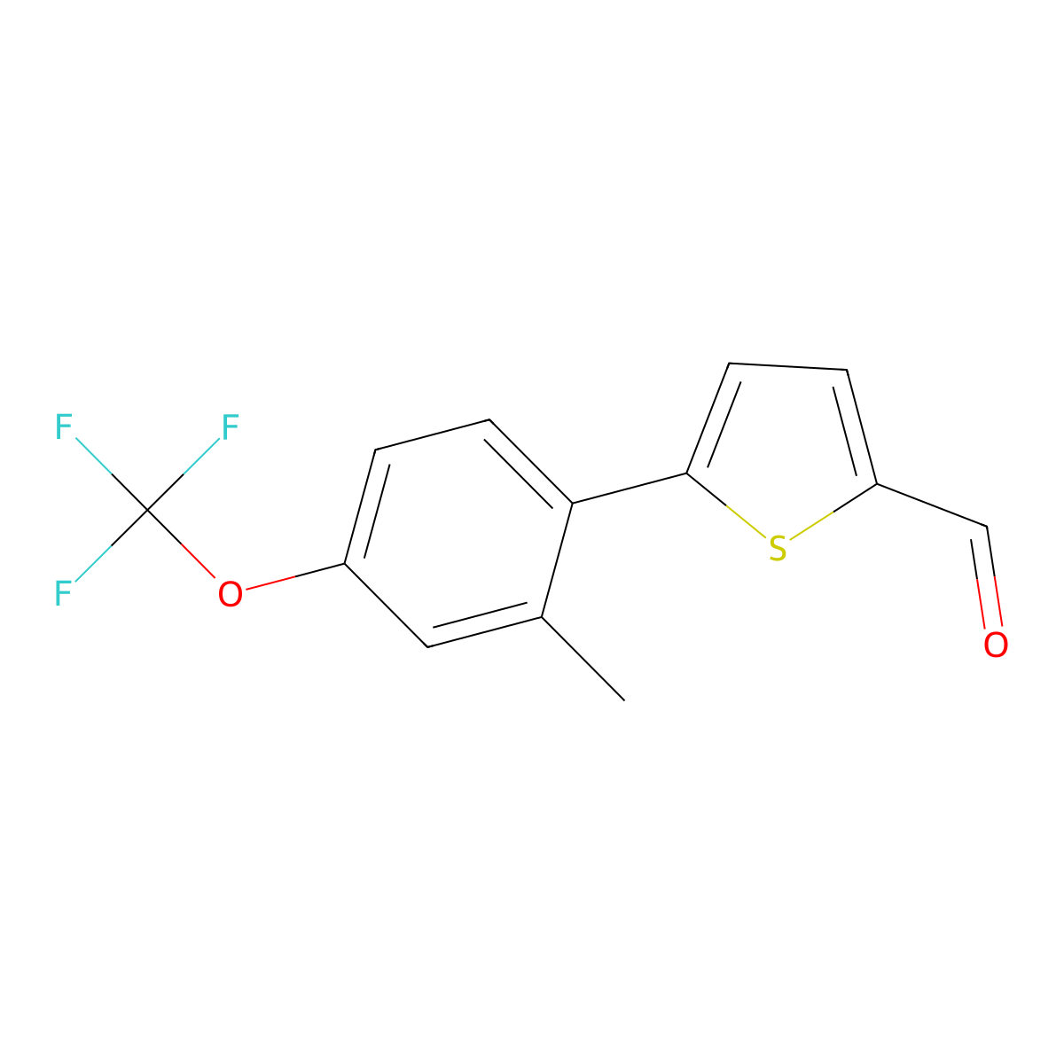 5-[2-Methyl-4-(trifluoromethoxy)phenyl]thiophene-2-carbaldehyde molecular structure, CAS 2172261-81-1