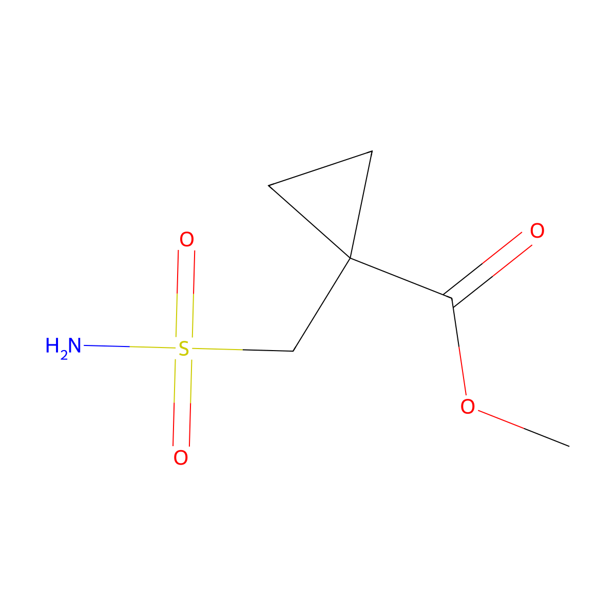 Methyl 1-(sulfamoylmethyl)cyclopropane-1-carboxylate molecular structure, CAS 2172265-06-2