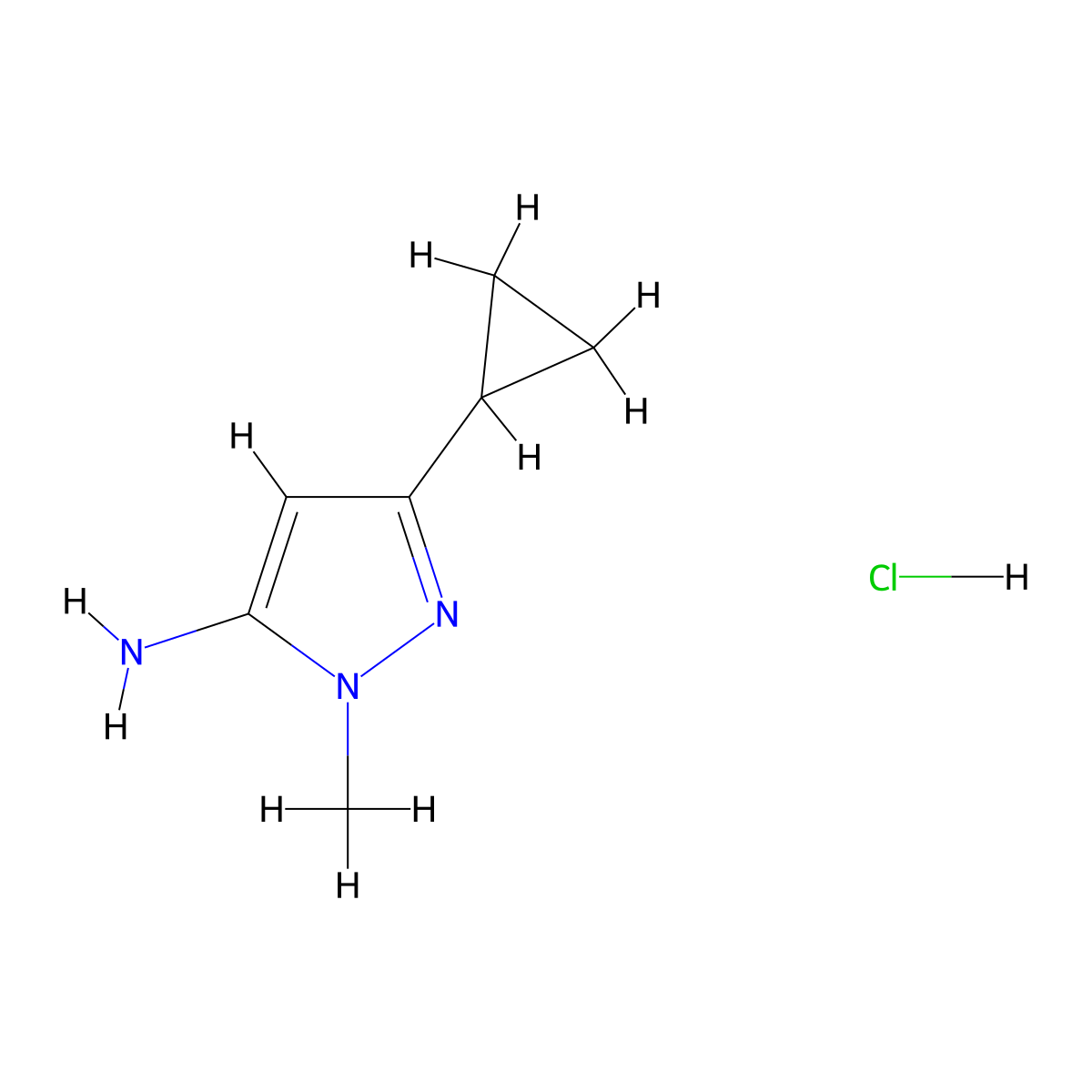 3-cyclopropyl-1-methyl-1H-pyrazol-5-amine hydrochloride molecular structure, CAS 2172268-09-4