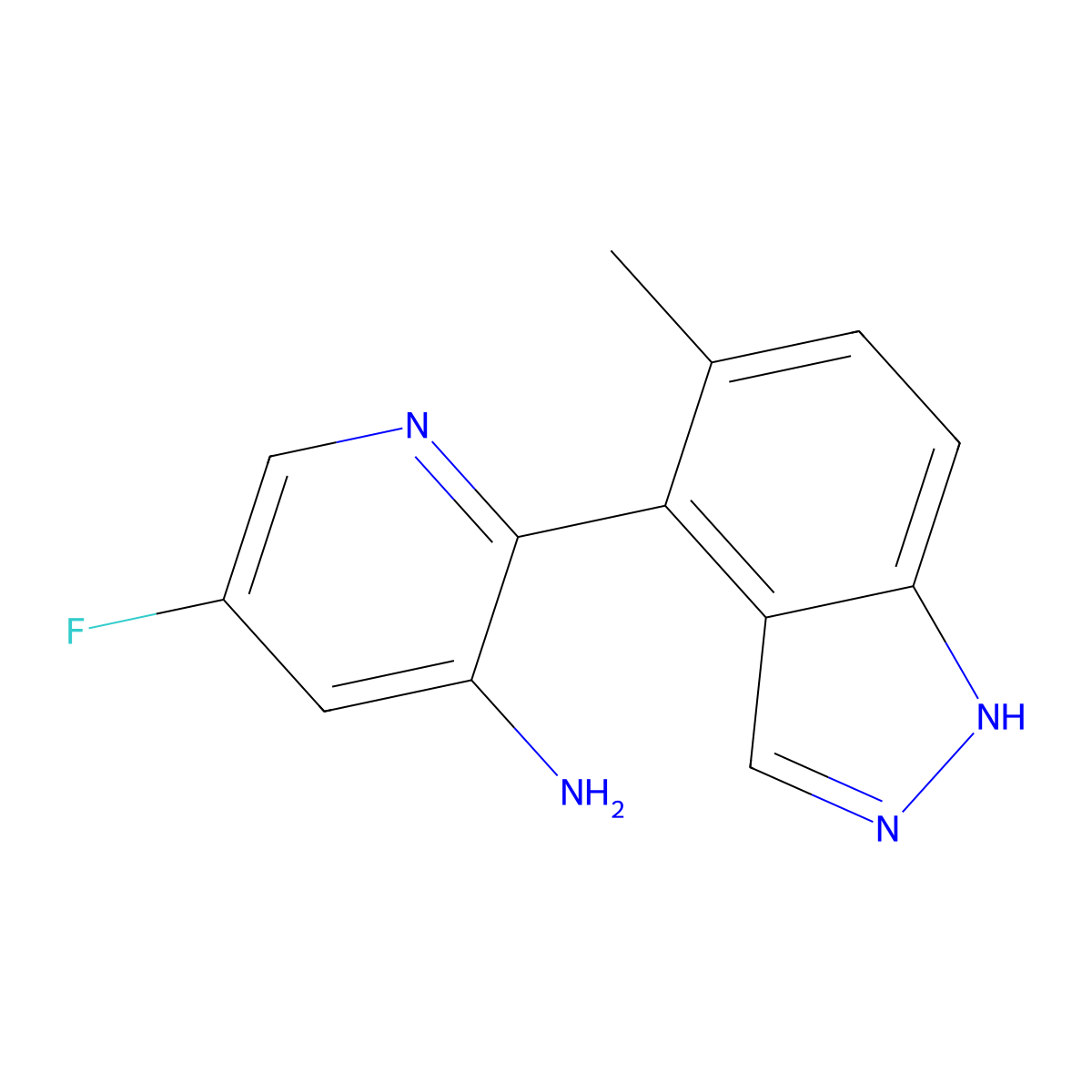 5-fluoro-2-(5-methyl-1H-indazol-4-yl)pyridin-3-amine molecular structure, CAS 2172290-16-1