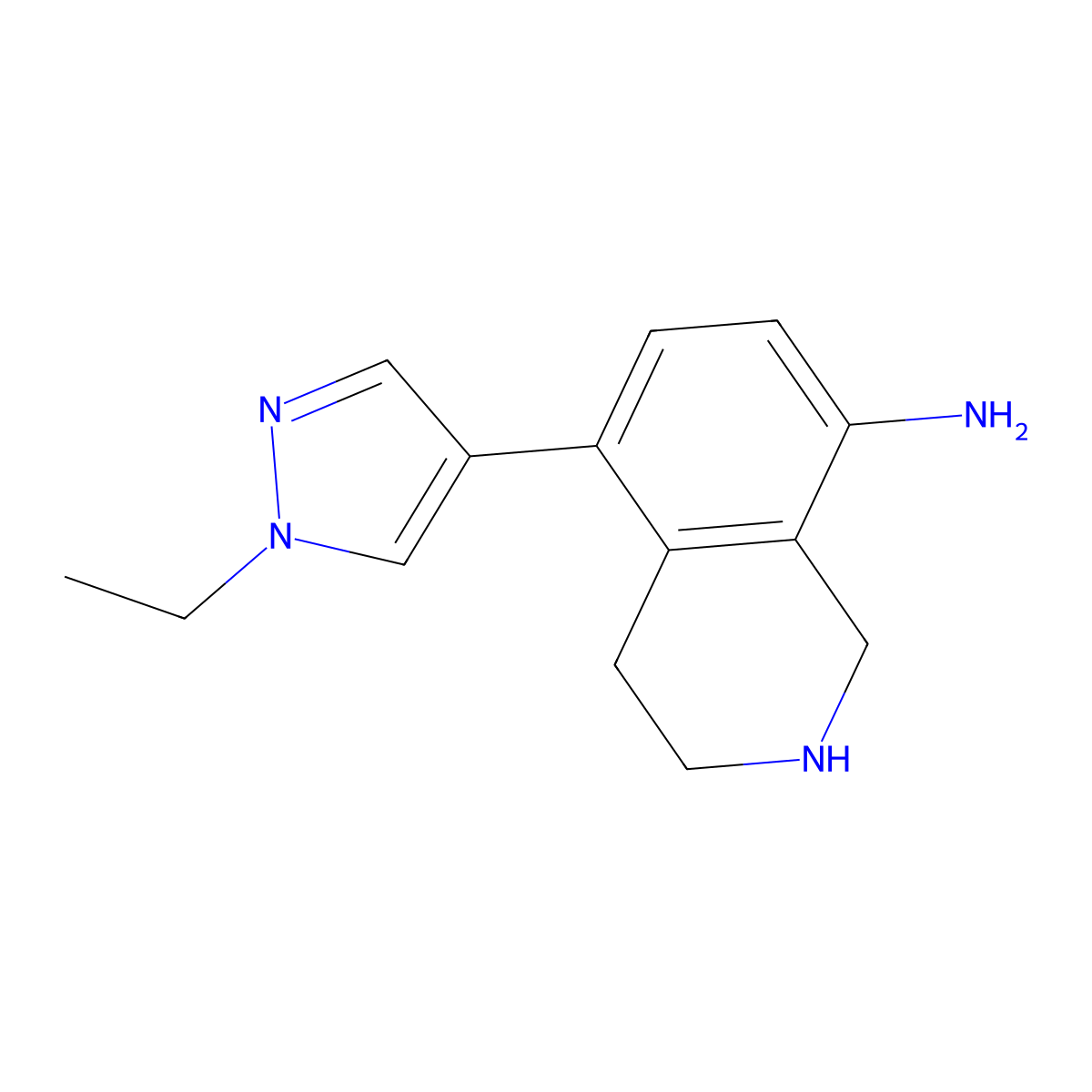 5-(1-ethyl-1H-pyrazol-4-yl)-1,2,3,4-tetrahydroisoquinolin-8-amine molecular structure, CAS 2172291-60-8