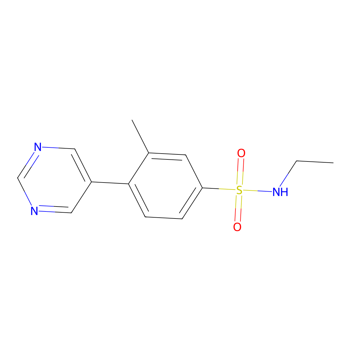 N-ethyl-3-methyl-4-(pyrimidin-5-yl)benzene-1-sulfonamide molecular structure, CAS 2172295-26-8