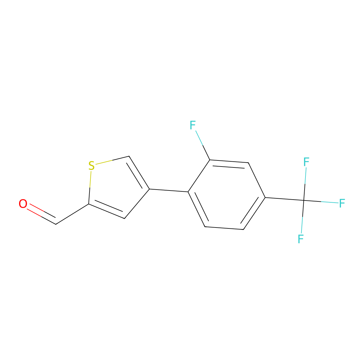 4-[2-Fluoro-4-(trifluoromethyl)phenyl]thiophene-2-carbaldehyde molecular structure, CAS 2172306-16-8