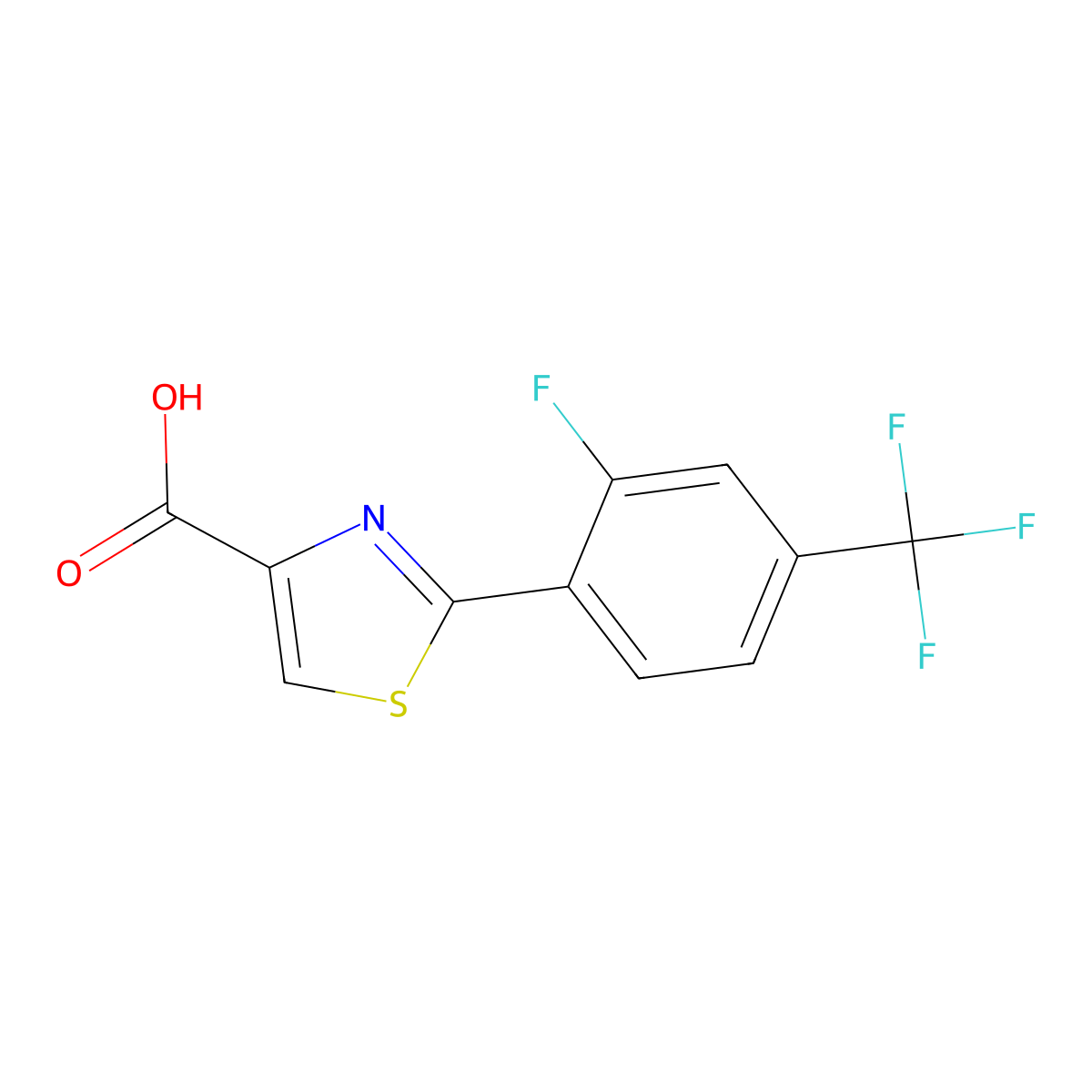 2-[2-Fluoro-4-(trifluoromethyl)phenyl]-1,3-thiazole-4-carboxylic acid molecular structure, CAS 2172306-32-8