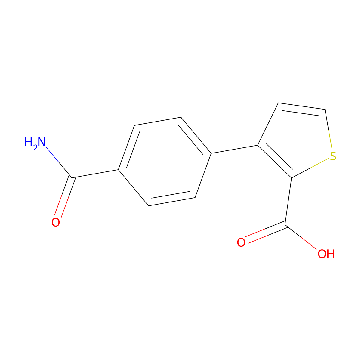 3-(4-Carbamoylphenyl)thiophene-2-carboxylic acid molecular structure, CAS 2172306-36-2