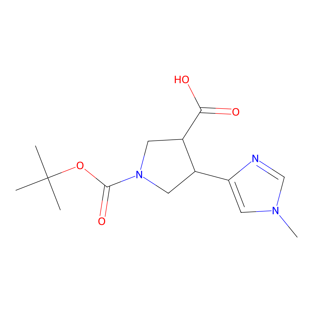1-[(tert-butoxy)carbonyl]-4-(1-methyl-1H-imidazol-4-yl)pyrrolidine-3-carboxylic acid molecular structure, CAS 2172310-98-2