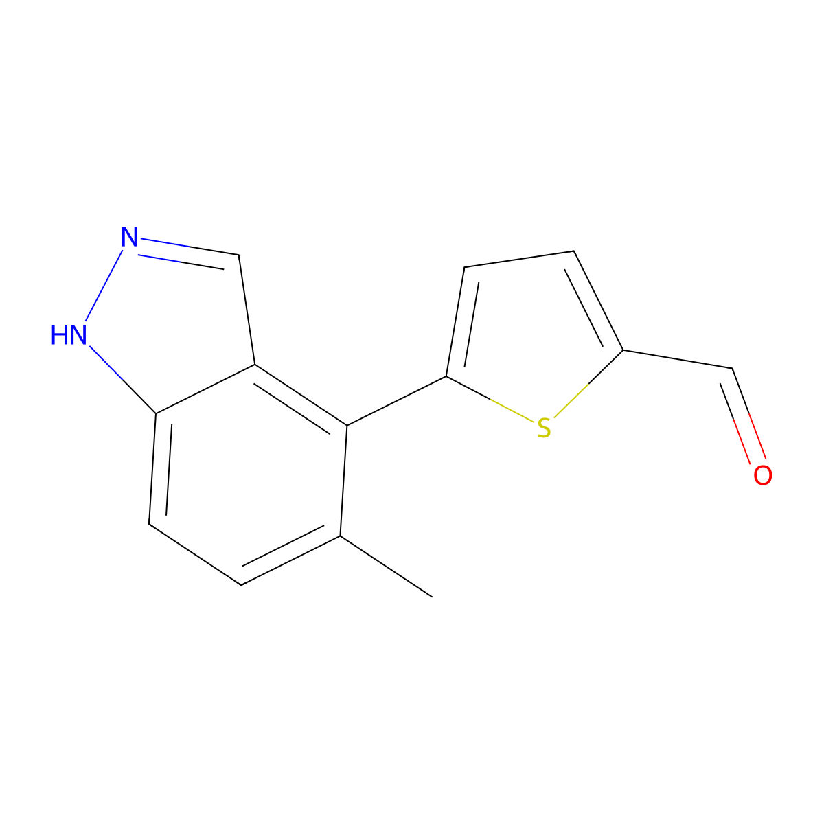 5-(5-methyl-1H-indazol-4-yl)thiophene-2-carbaldehyde molecular structure, CAS 2172320-04-4