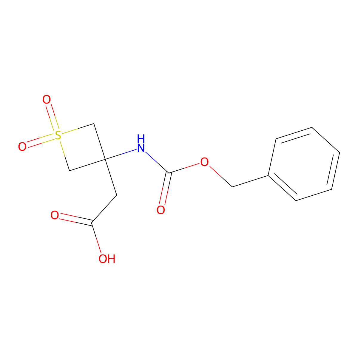 2-(3-{[(Benzyloxy)carbonyl]amino}-1,1-dioxo-1lambda6-thietan-3-yl)acetic acid molecular structure, CAS 2172356-05-5