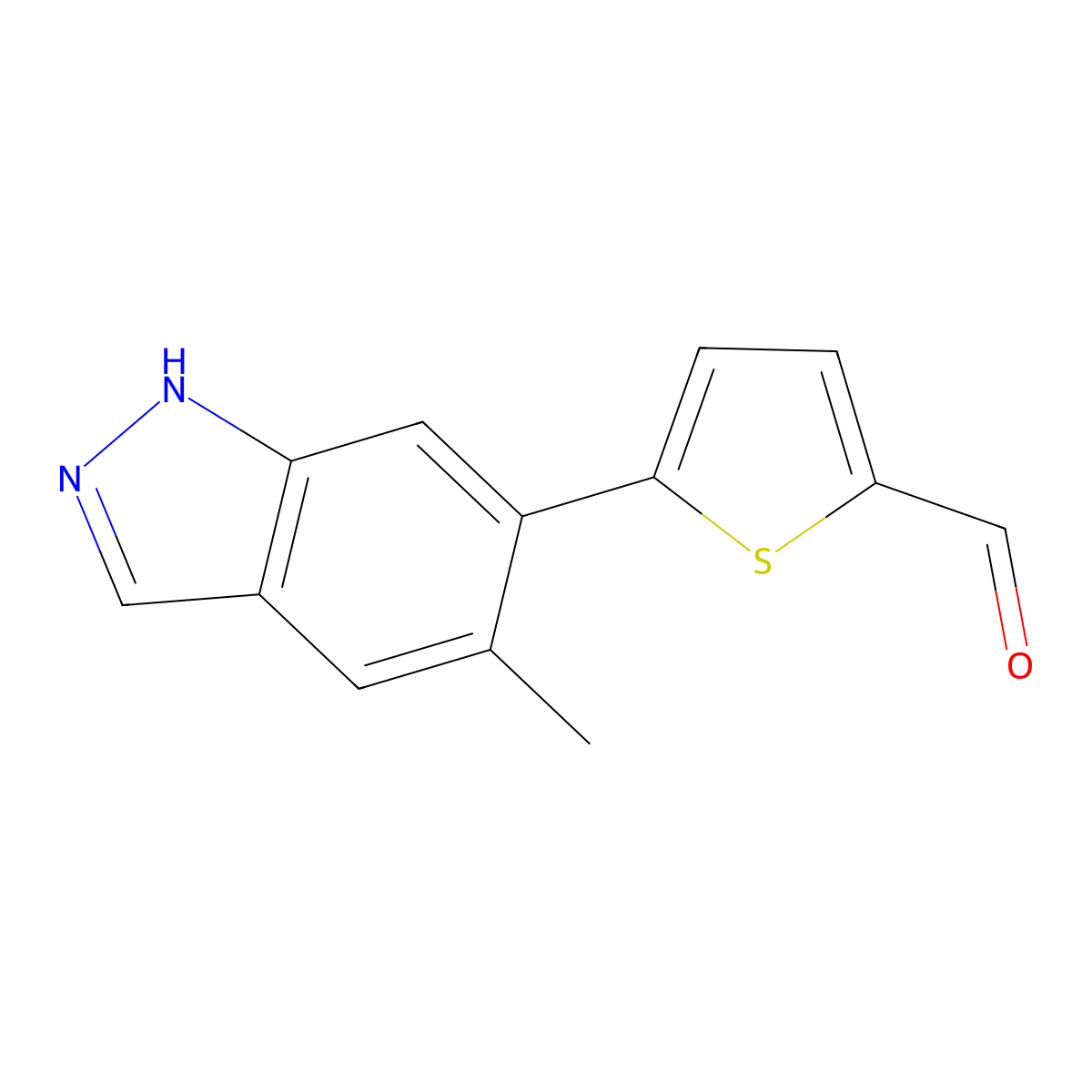 5-(5-methyl-1H-indazol-6-yl)thiophene-2-carbaldehyde molecular structure, CAS 2172357-12-7