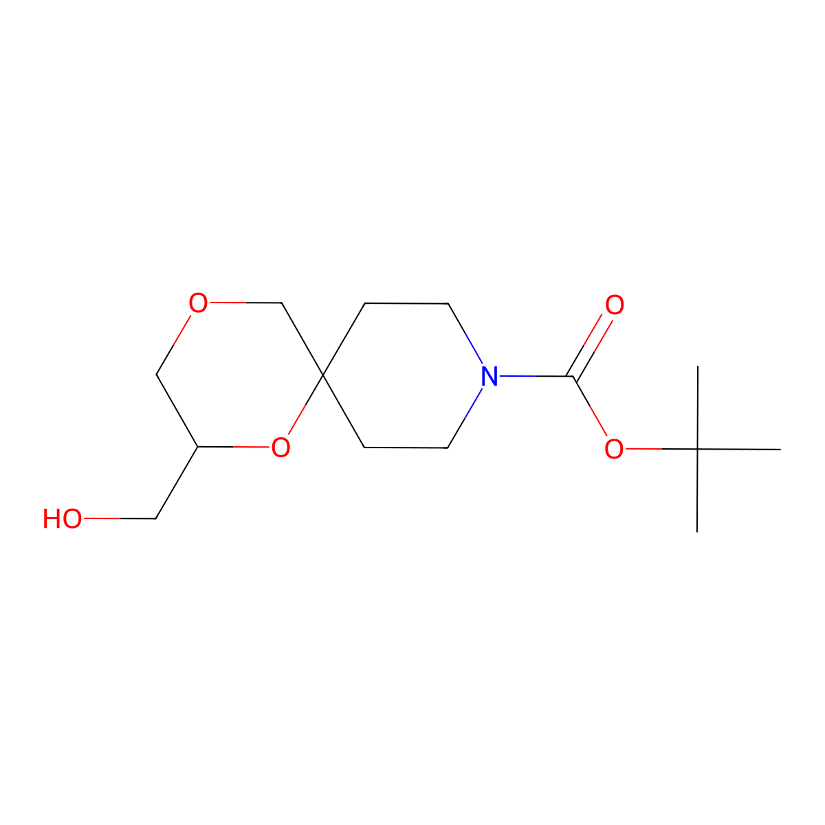 Tert-butyl 2-(hydroxymethyl)-1,4-dioxa-9-azaspiro[5.5]undecane-9-carboxylate molecular structure, CAS 2172372-69-7