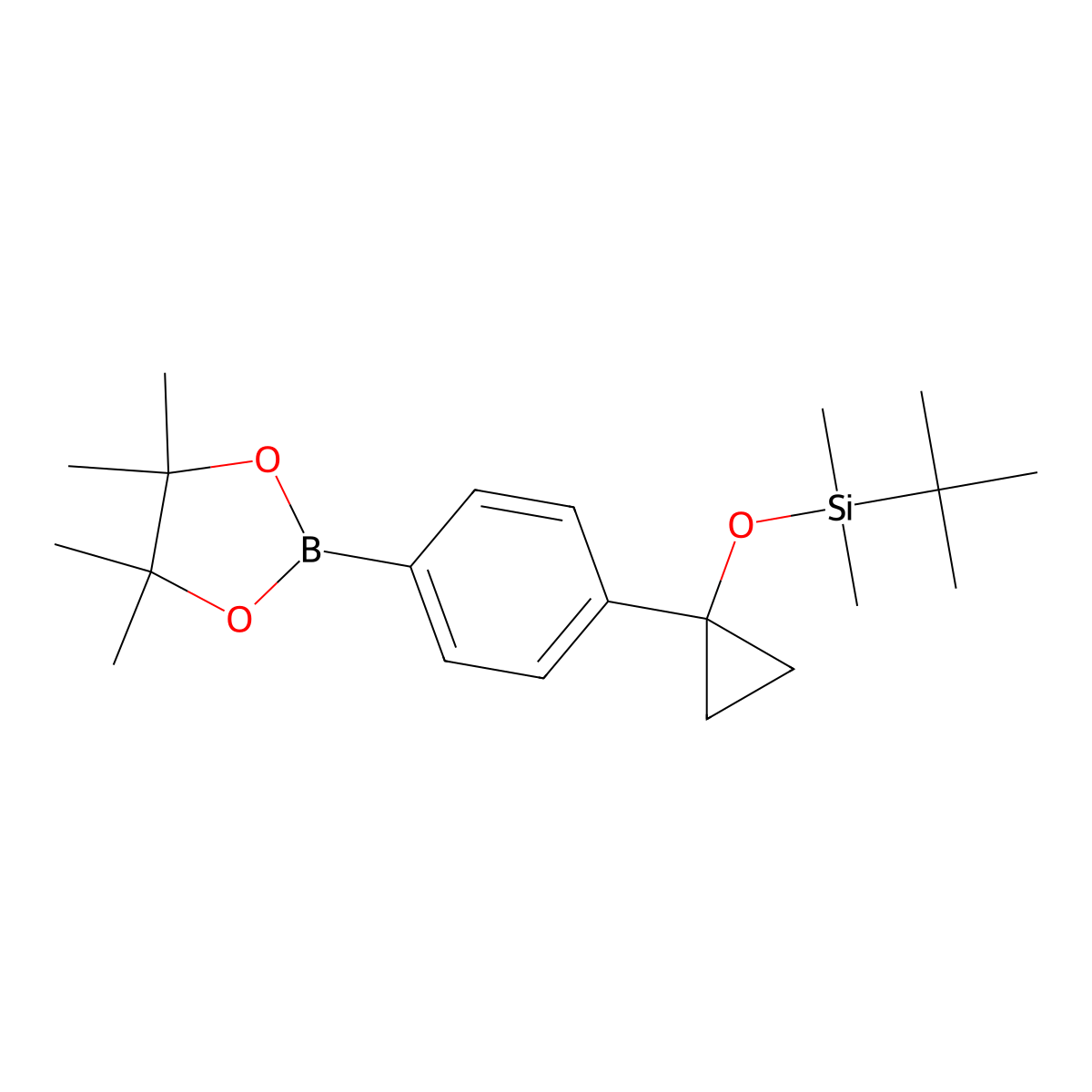tert-Butyldimethyl(1-(4-(4,4,5,5-tetramethyl-1,3,2-dioxaborolan-2-yl)phenyl)cyclopropoxy)silane molecular structure, CAS 2172379-68-7