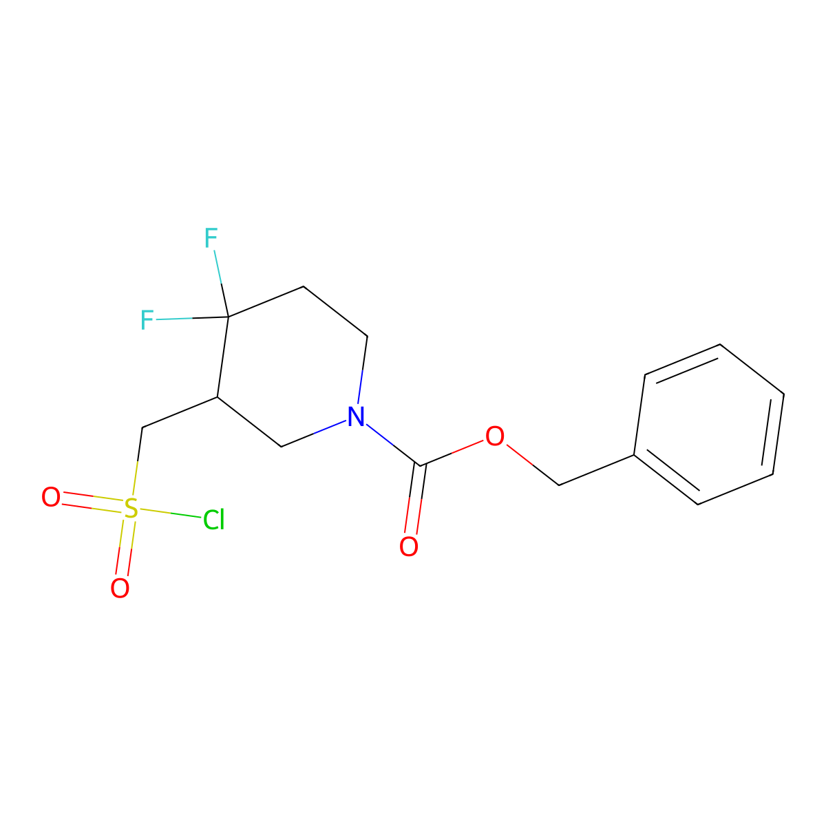 Benzyl 3-[(chlorosulfonyl)methyl]-4,4-difluoropiperidine-1-carboxylate molecular structure, CAS 2172432-26-5