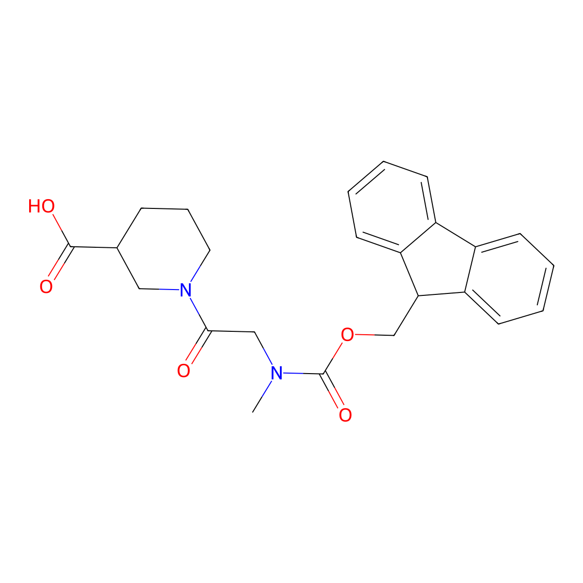 1-[2-({[(9H-fluoren-9-yl)methoxy]carbonyl}(methyl)amino)acetyl]piperidine-3-carboxylic acid molecular structure, CAS 2172450-91-6