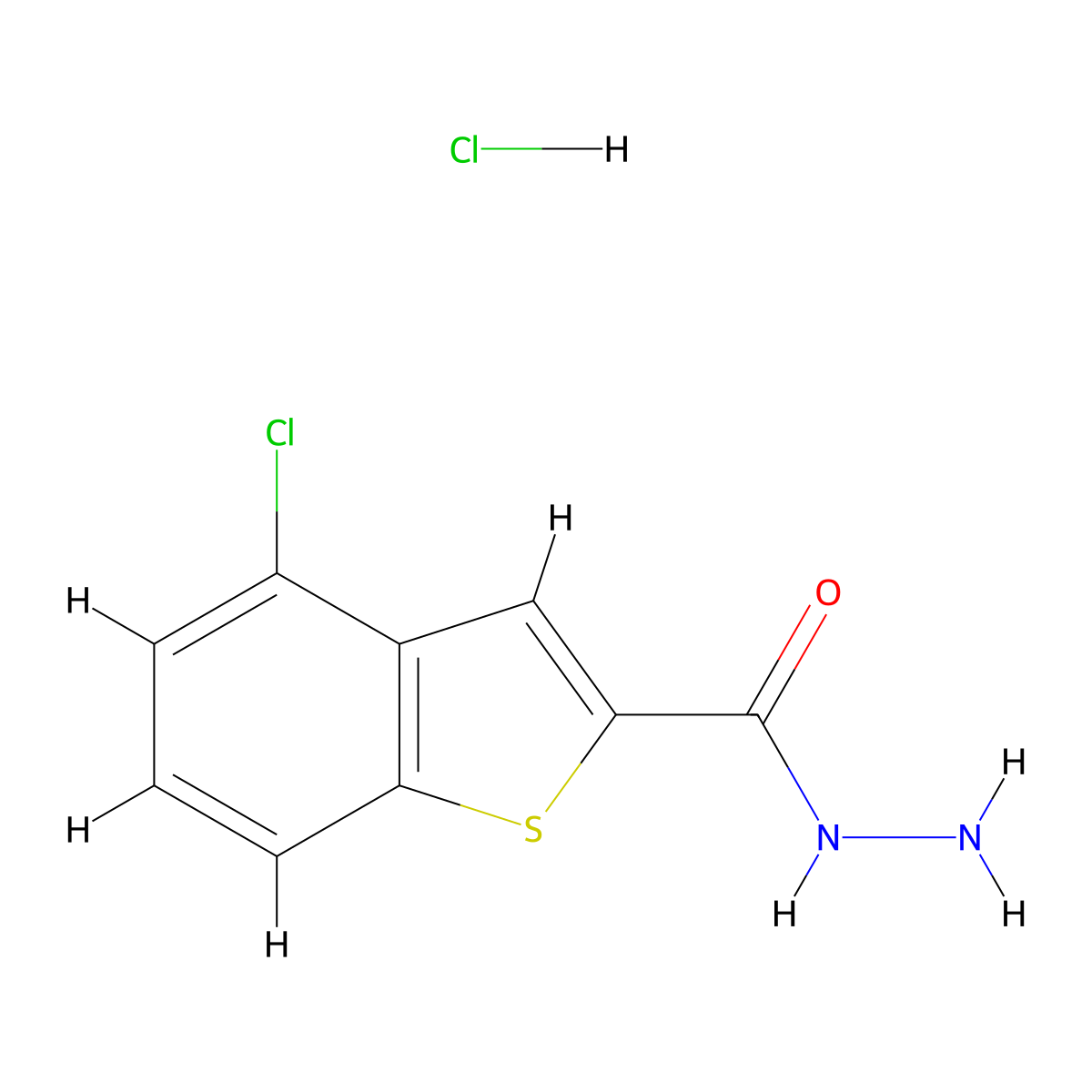 4-Chloro-1-benzothiophene-2-carbohydrazide hydrochloride molecular structure, CAS 2172451-18-0