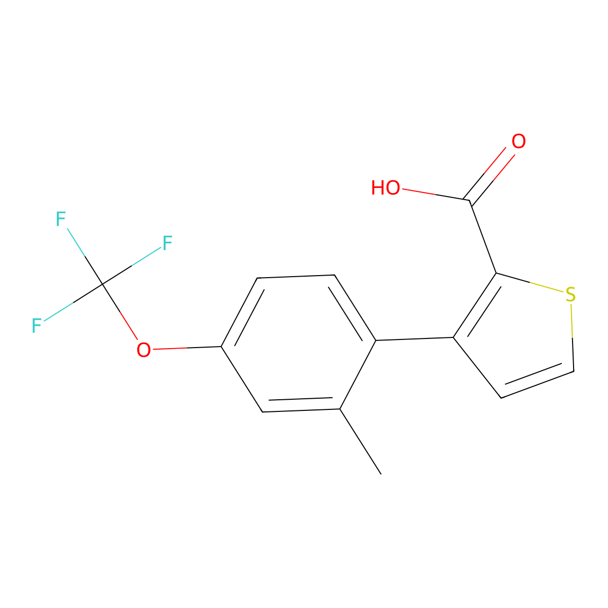 3-[2-Methyl-4-(trifluoromethoxy)phenyl]thiophene-2-carboxylic acid molecular structure, CAS 2172456-23-2