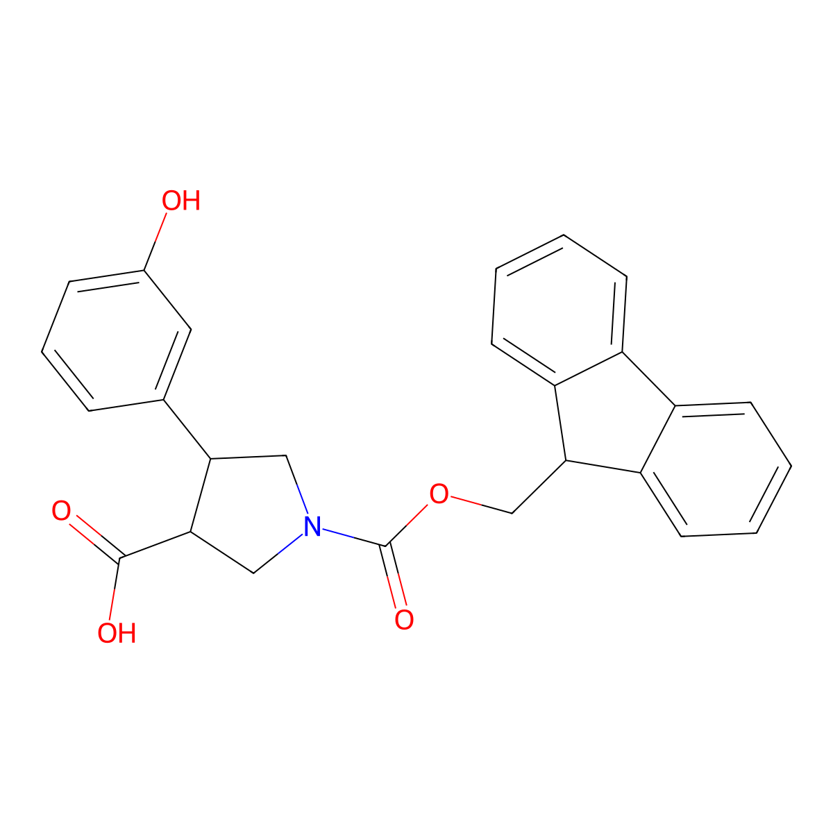 1-{[(9H-fluoren-9-yl)methoxy]carbonyl}-4-(3-hydroxyphenyl)pyrrolidine-3-carboxylic acid molecular structure, CAS 2172456-80-1