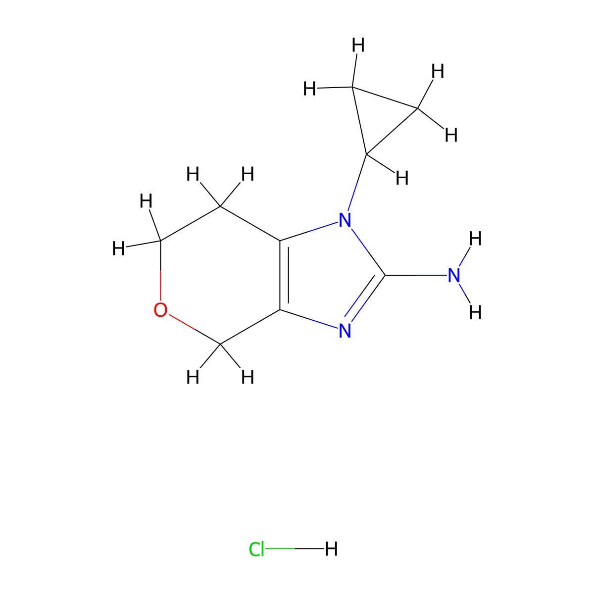 1-cyclopropyl-1H,4H,6H,7H-pyrano[3,4-d]imidazol-2-amine hydrochloride molecular structure, CAS 2172460-98-7