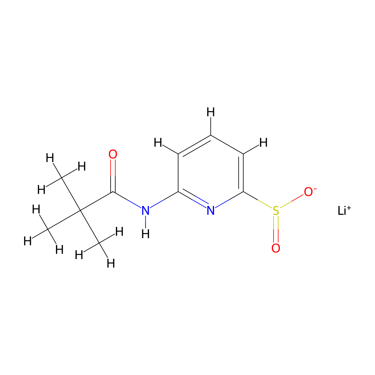 Lithium(1+) ion 6-(2,2-dimethylpropanamido)pyridine-2-sulfinate molecular structure, CAS 2172461-00-4