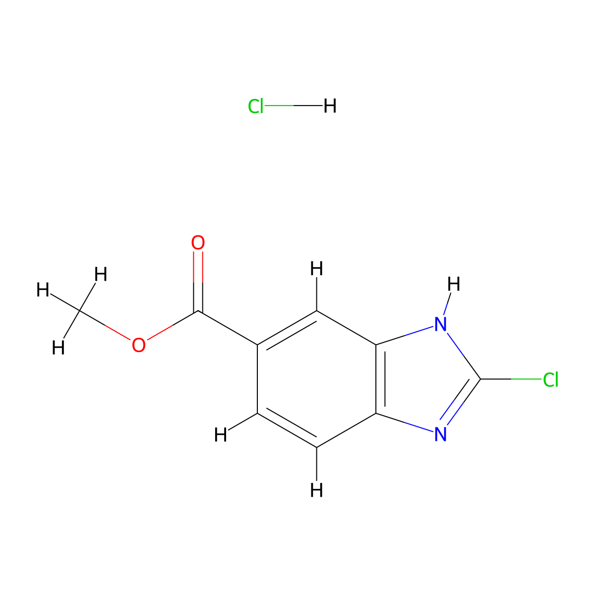 methyl 2-chloro-1H-1,3-benzodiazole-6-carboxylate hydrochloride molecular structure, CAS 2172461-21-9