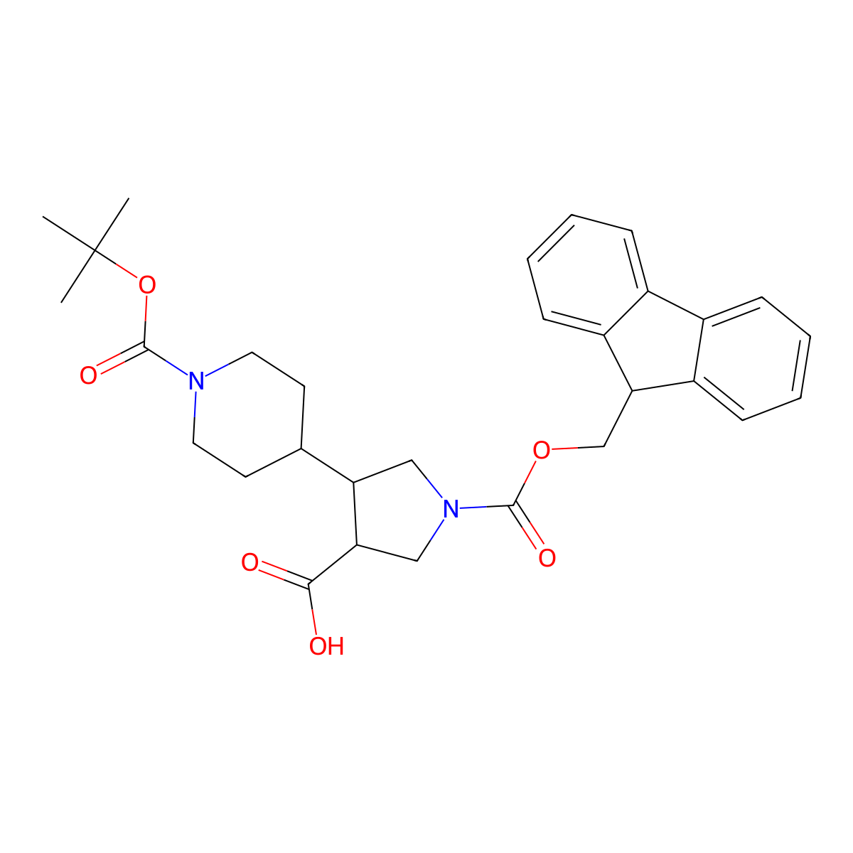 4-{1-[(tert-butoxy)carbonyl]piperidin-4-yl}-1-{[(9H-fluoren-9-yl)methoxy]carbonyl}pyrrolidine-3-carboxylic acid molecular structure, CAS 2172462-68-7
