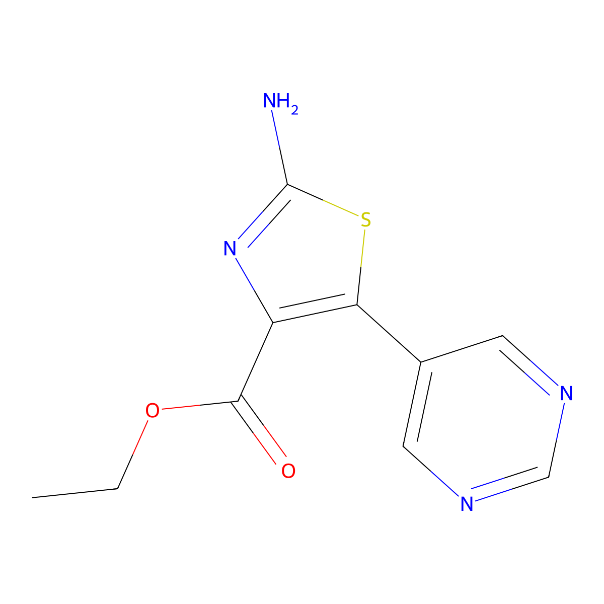 Ethyl 2-amino-5-(pyrimidin-5-yl)-1,3-thiazole-4-carboxylate molecular structure, CAS 2172467-17-1
