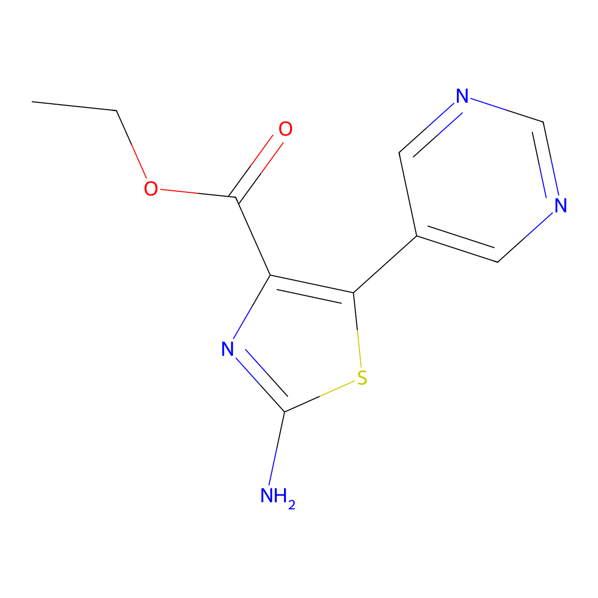 Ethyl 2-amino-5-(pyrimidin-5-yl)-1,3-thiazole-4-carboxylate molecular structure, CAS 2172467-17-1