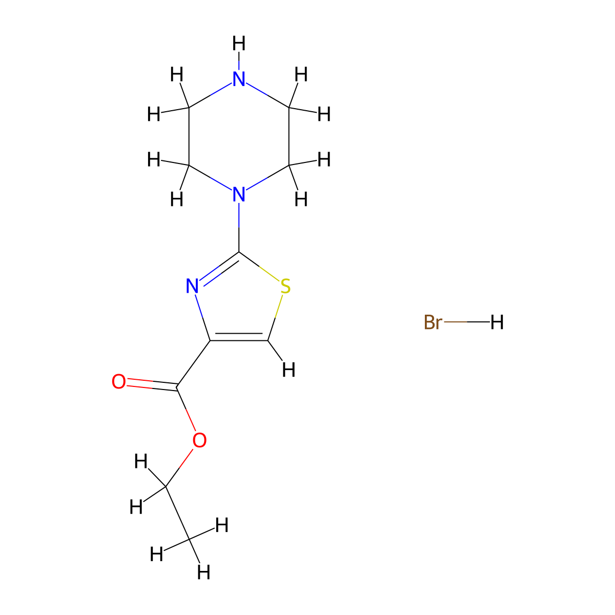 Ethyl 2-(piperazin-1-yl)-1,3-thiazole-4-carboxylate hydrobromide molecular structure, CAS 2172471-36-0